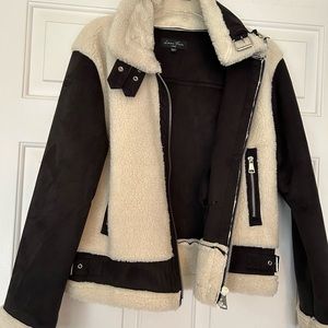 Faux Suede and Sherpa Moto Jacket